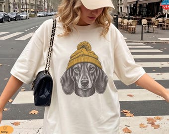 Comfort Colors Dachshund Shirt, Wiener Dog with Beanie Tee, Doxie Mom Gift,Shirt Sausage Dog Apparel, Winter Dog Top, Cute Pet Owner Gift