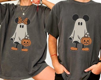 Retro Mickey Minnie Halloween Couple Shirts, Mickey Ghost Shirt, Minnie Ghost Shirt, Comfort Colors® Spooky Season Shirt, Disney Halloween