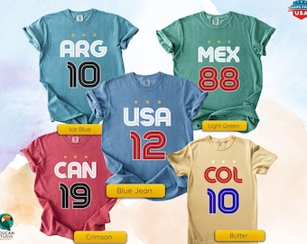 Retro Soccer Tee: USA, Brazil, Argentina, Mexico, England, Portugal, France, Germany, Canada, Colombia,World 2026 Comfort Colors, Cup Jersey