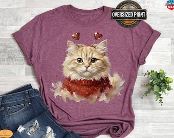 Heart Love Orange Cat Tee, Cat Lover Sweatshirt, Retro Valentines Gift,Cat Mom Shirt,Cat Hoodie, Trendy Valentines,Cute Cat Gift for Her