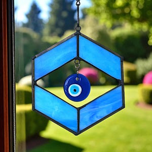 Stained Glass Evil Eye Suncatcher: Boho Window Hanging Decor