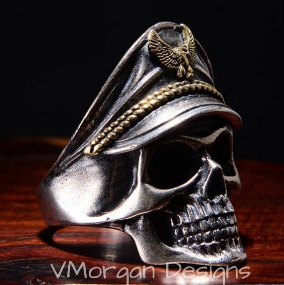 Silver Plated Stainless Steel Skull Captain Ring for Men Military
