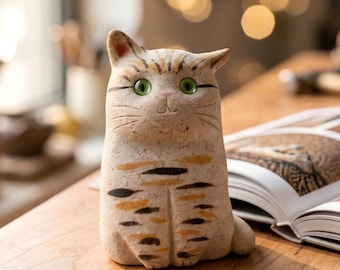 Difusor de cerámica con forma de gato, figuritas rústicas de cerámica con forma de gato, difusor de aromas pasivo, difusor de aceites esenciales