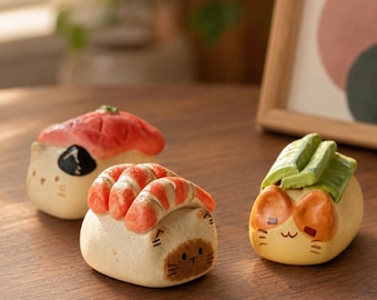 Handmade Sushi Cat Figurine: Japanese Scent Diffuser, Bookshelf Decor, Pet Lover Gift