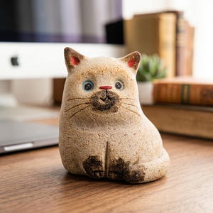 Handmade Unglazed Pottery Cat Passive Aromatherapy Diffuser, Rustic Desk Buddy