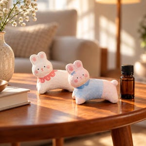 Handmade Rabbit Pottery Diffuser, Mini Ceramic Bunny Figurine, Cute Scent Stone for Bedroom, Rustic Shelf Ornament, Unique Birthday Gift
