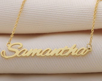 14K Gold Name Necklace, Personalized Cursive Jewelry