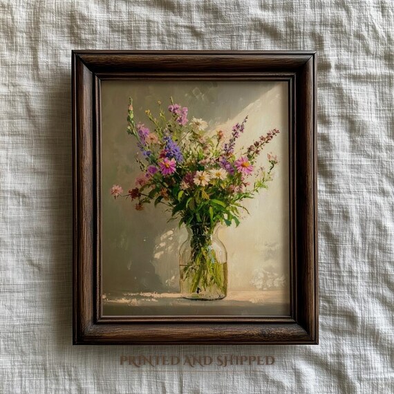 Vintage Print Wildflowers in Glass Vase | Antique Floral Art | Still Life Art | Rustic Farmhouse Décor | 175 g/m Matte Paper 011