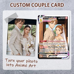 Personalized Poke Anniversary Card, Personalized Anniversary Gifts, Custom Photo Anime Gift for Couple, Wedding Gift, Family Gift image 2