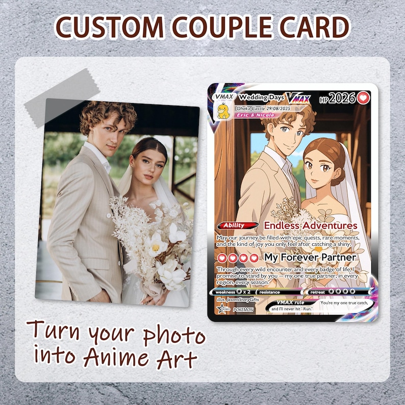 Personalized Poke Anniversary Card, Personalized Anniversary Gifts, Custom Photo Anime Gift for Couple, Wedding Gift, Family Gift image 2