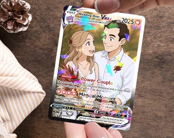 Personalized Poke Anniversary Card & Photo Anime Wedding Card, Custom Photo Couple Gift, Anniversary Valentine's Day Gift for Him, for Her