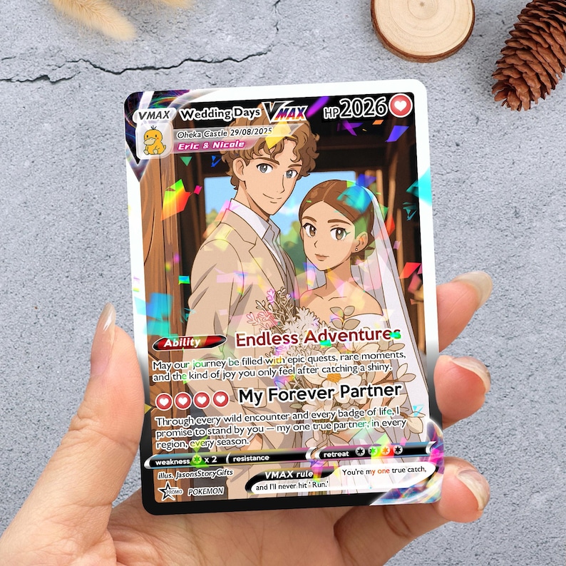 Personalized Poke Anniversary Card, Personalized Anniversary Gifts, Custom Photo Anime Gift for Couple, Wedding Gift, Family Gift image 1