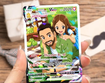 Custom Poke Family card | Personalized Holo Card, Photo Anime Wedding Card, Anniversary, Father's & Mother's Day Gift