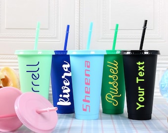 Personalized Name Cold Cup 24oz | Reusable Tumbler with Lid & Straw