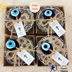 Baptism Favors, First Holy Communion, Evil Eye Ceramic Bowls, Wedding Favors, Baby Shower Party Favors, Personalized Guest gift in Bulk