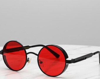 Steampunk Red Lens Sunglasses: Retro 90s Unisex Goggles