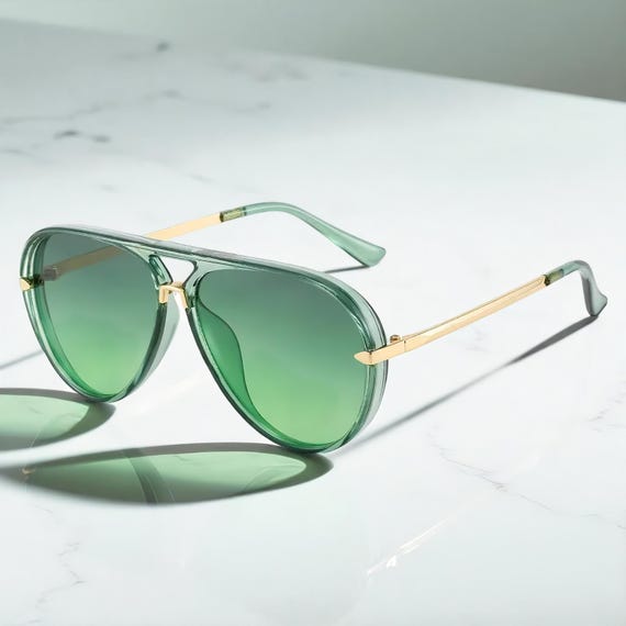 Green 70s Gradient Aviators Sunglasses Oversized Pilot  display picture 1