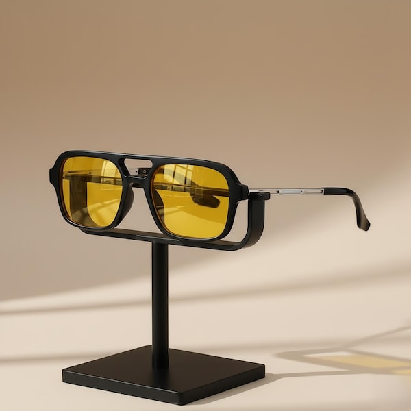 Vintage Aviator Sunglasses: Black Frame, Yellow Lens - UV400 Protection
