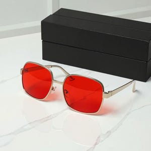 TYLER DURDEN SUNGLASSES Fight Club Sunglasses: Red Lens, Silver Chrome Frame, 90s Retro