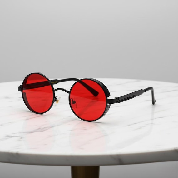 Steampunk Red Lens Sunglasses: Retro 90s Unisex Goggles - Etsy