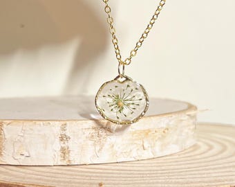 Real Dandelion Resin Pendant Necklace, Mustard Seed Center