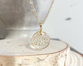 Gold Leaf Dandelion Pendant Necklace, Dried Flower Jewelry