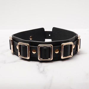 Handmade Genuine Leather Collar Black Choker with Gold Hardware | Adjustable Leather Choker Necklace | Unisex Day Collar Gift