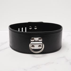 Genuine Leather Locking Collar & Chain Leash Set | Wide Adjustable D Ring Choker | Handmade Black | Padlock  Key Included|Gothic Punk Collar