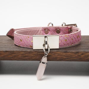Handmade Genuine Leather Pink Choker Collar with Crystal Pendant | Adjustable Day Collar | Unique Gift for Women