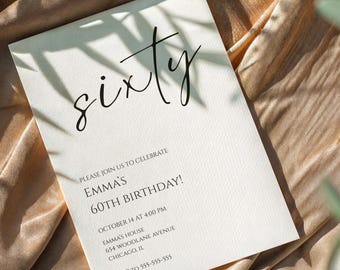 Editable 60th Birthday Invitation • Minimalist Sixty Invite • Modern Milestone Party Template • Printable Adult Birthday • 60th Invite