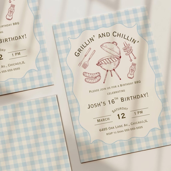BBQ Birthday Invitation, Grillin and Chillin Birthday Invite, Backyard BBQ Party, Editable Boy Birthday BBQ,Summer Cookout, Instant Download