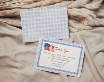 Eine amerikanische Baby Shower Karten Vorlage, Vaterländische Dankeskarte Windel Verlosung Bücher für Baby, 4. Juli Baby Shower, Rot Weiß Blau
