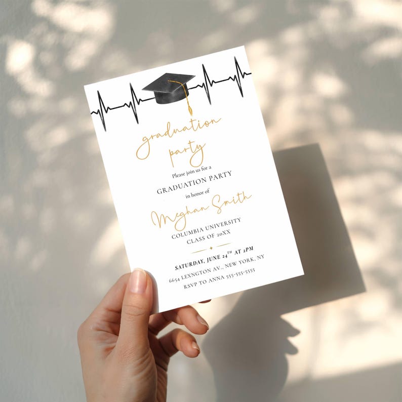 Medical Graduation Party Invitation Template, Heartbeat EKG Grad Invite ...