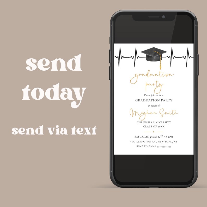 Medical Graduation Party Invitation Template, Heartbeat EKG Grad Invite ...