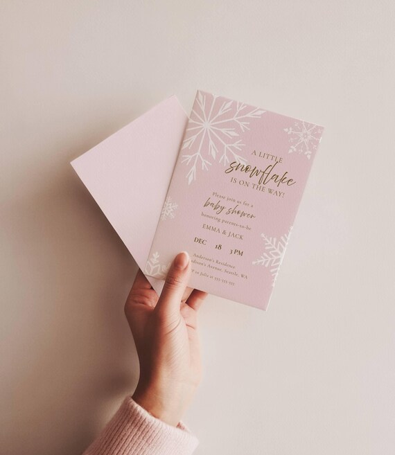 Winter Baby Shower Invitation Template, A Little Snowflake Is On The Way Girl Baby Shower, Christmas Shower, Editable Instant Download