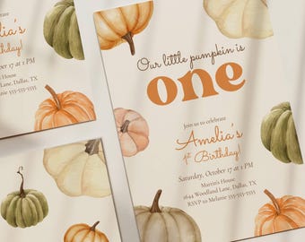 Little Pumpkin 1st Birthday Invitation Template, Pumpkin Fall First Birthday Invite, Editable Autumn Birthday Party, Instant Download