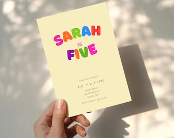 Rainbow Kids Birthday Invitation Template | Colorful 5th Birthday Editable Invite | Colorful Boy, Girl Birthday Invite | Digital Download