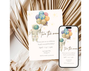 Space Birthday Invitation • Two the Moon Birthday Invite • Astronaut Kids Birthday • Outer Space Birthday Template • Digital Invitation
