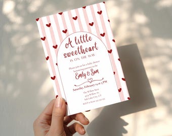 Sweetheart Baby Shower Invitation Template | Valentine Baby Shower Invite | A Little Sweetheart Is On The Way | Editable Digital Invite