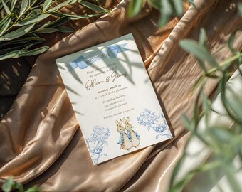 Blue Bunny Baby Shower Invitation | Editable Printable Invite & Phone Invite | Classic Storybook Baby Shower | Instant Download