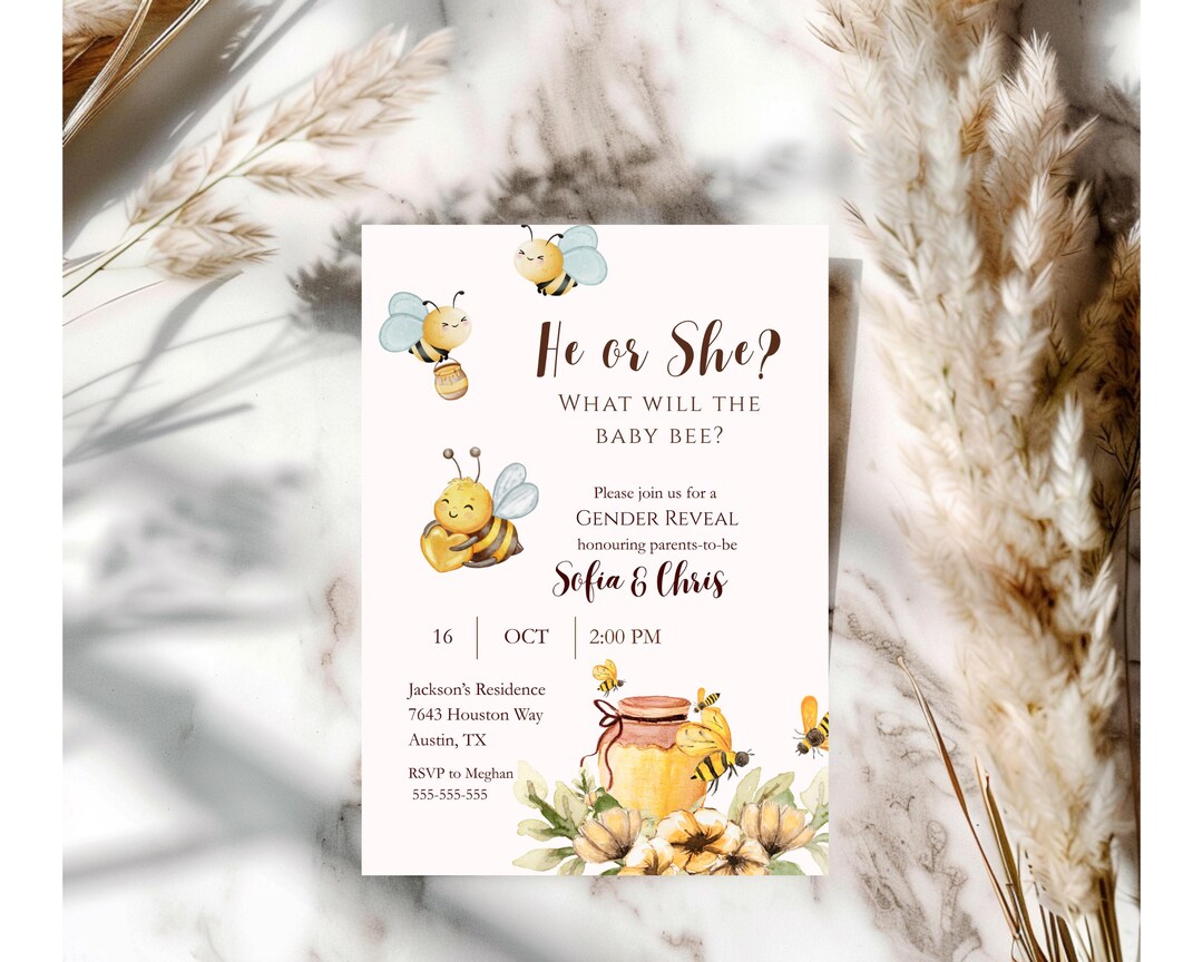 Gender Reveal Invitation • He or She Baby Bee Invite • What Will the ...