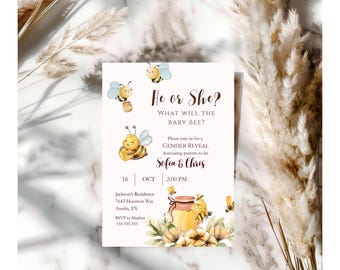 Gender Reveal Einladung • Er oder Sie Baby Biene einladen • Was wird die Baby Biene • Niedliche Bumble Bee Gender Reveal Vorlage