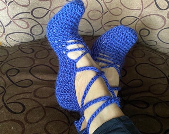 CA Crochet Ballerina Slippers_Navy Blue Shoe Size 7-8