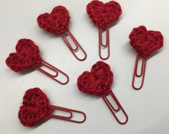 Crochet Red Heart Small Paper Clip Bookmark