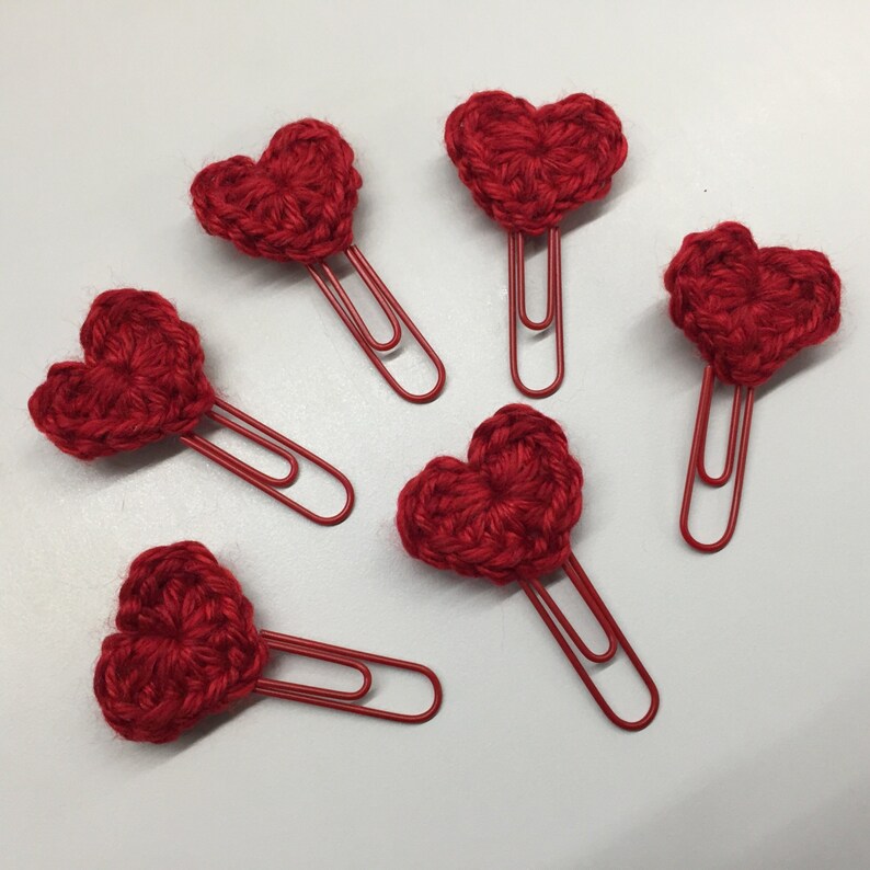 Crochet Red Heart Small Paper Clip Bookmark Etsy