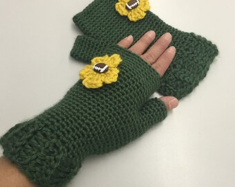 Green Bay Packers Crochet Fingerless Gloves_Green
