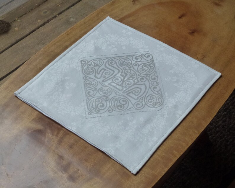 Matzoh Cover, White and Silver or Gold, Up-cycled Vintage Linen Silver