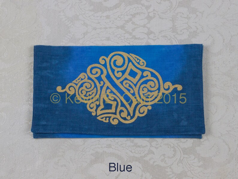 Afikomen Pouch, Passover Seder, Hand-dyed, Silkscreened Blue