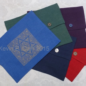 Tallit Bag, Silkscreened Star of David, Andalusian inspired design, linen