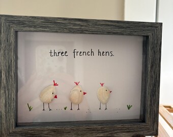 Three French Hens: 5 1/2” by 7 1/2” Shadowbox
